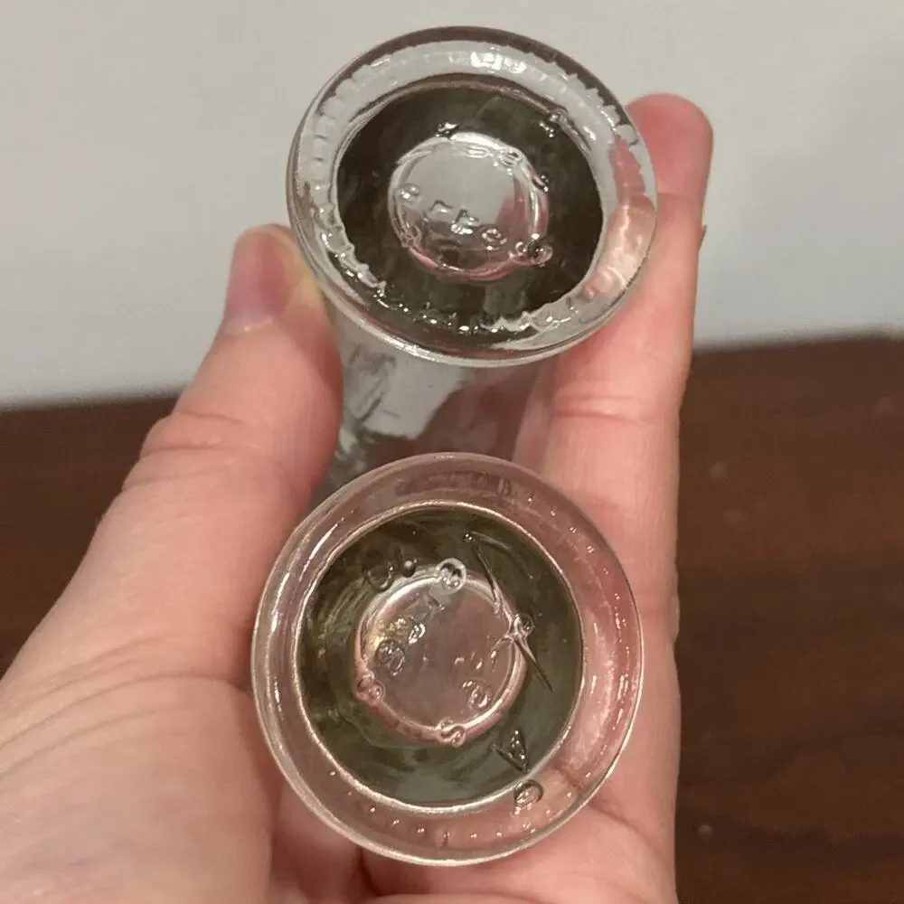 Test Tube Embossed Lemon Peach Fruit Bud Glass Vase Signed Les Verres Lot Of 2
